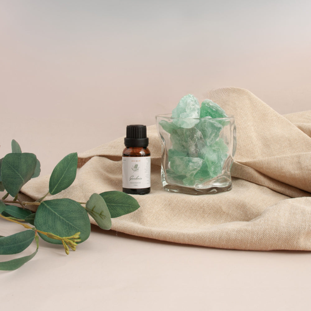 Golden Fragrance Stone & Oil Set - GREEN FLUORITE/GARDINIA