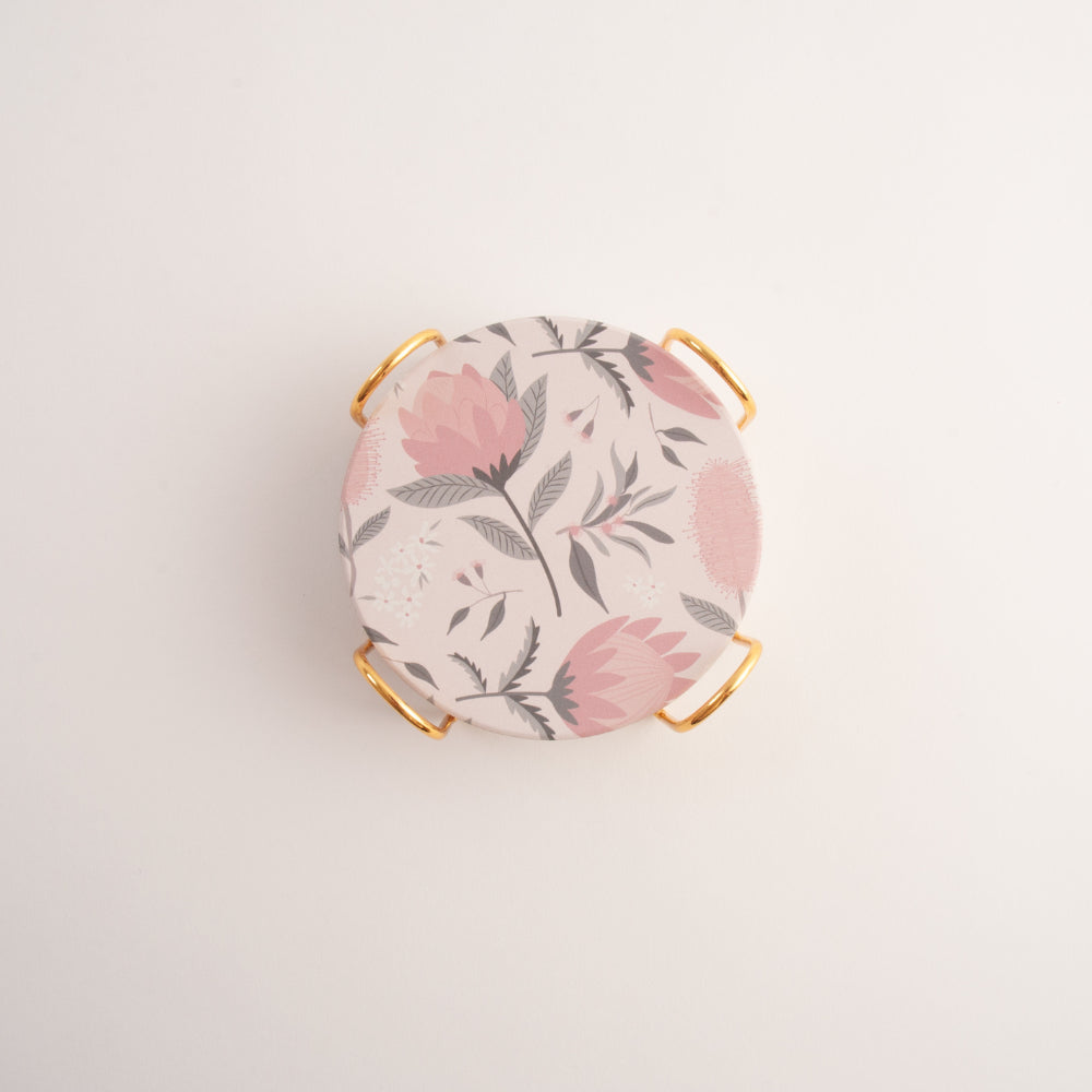 Fleur Round Coaster 4 Set - BLUSH PROTEA