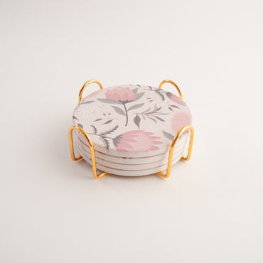 Fleur Round Coaster 4 Set - BLUSH PROTEA
