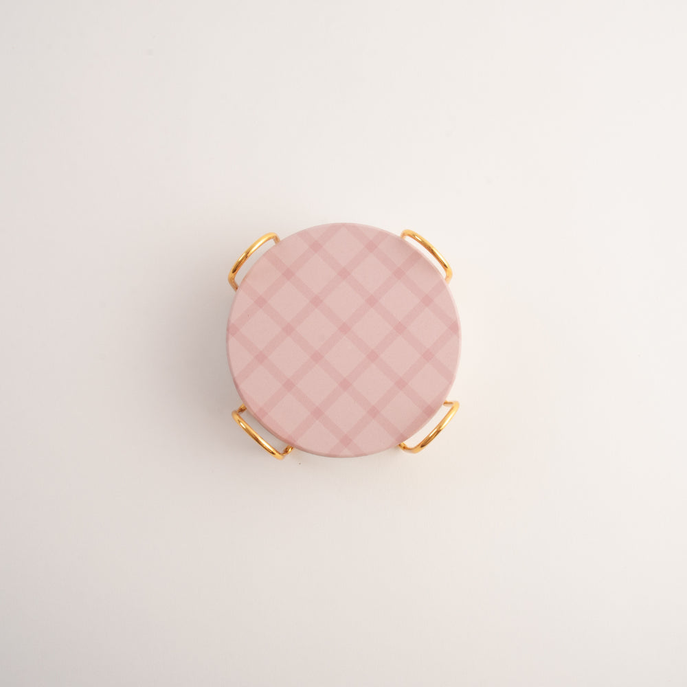 Fleur Round Coaster 4 Set - BLUSH CHECK