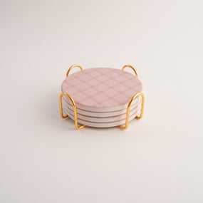 Fleur Round Coaster 4 Set - BLUSH CHECK