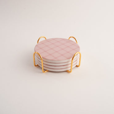 Fleur Round Coaster 4 Set - BLUSH CHECK