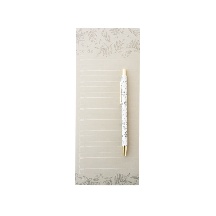 Pepper List Notepad With Pen - Sage Foliage