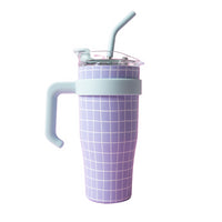 One Of A Kind Large Handled Drink Bottle Cup - Lilac Grid