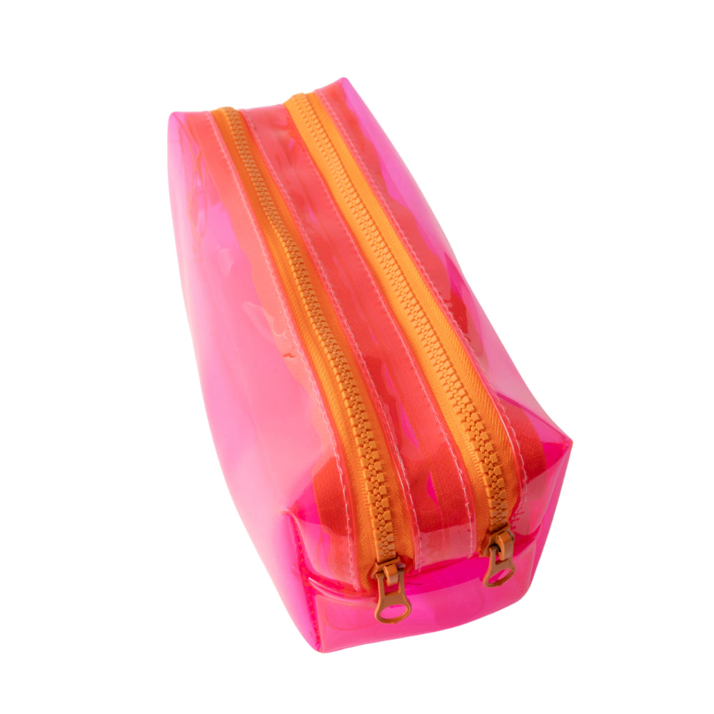 Vivid Collection Clear Double Zip Pencil Case - PINK