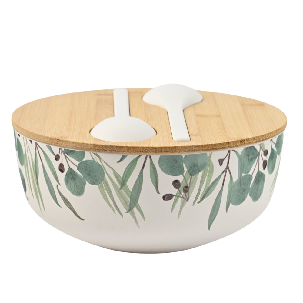 Honeydew Bamboo Salad Bowls with Servers - DANCING LEAVES