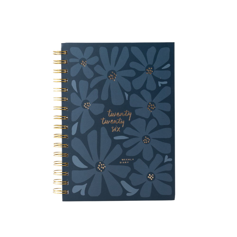 2026 A5 Weekly Spiral Diary - Navy Blooms