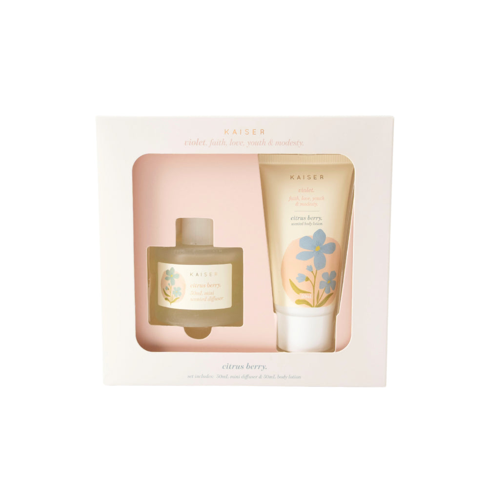 Flower Beauty Diffuser & Body Lotion Set Mini Birth Flower - VIOLET