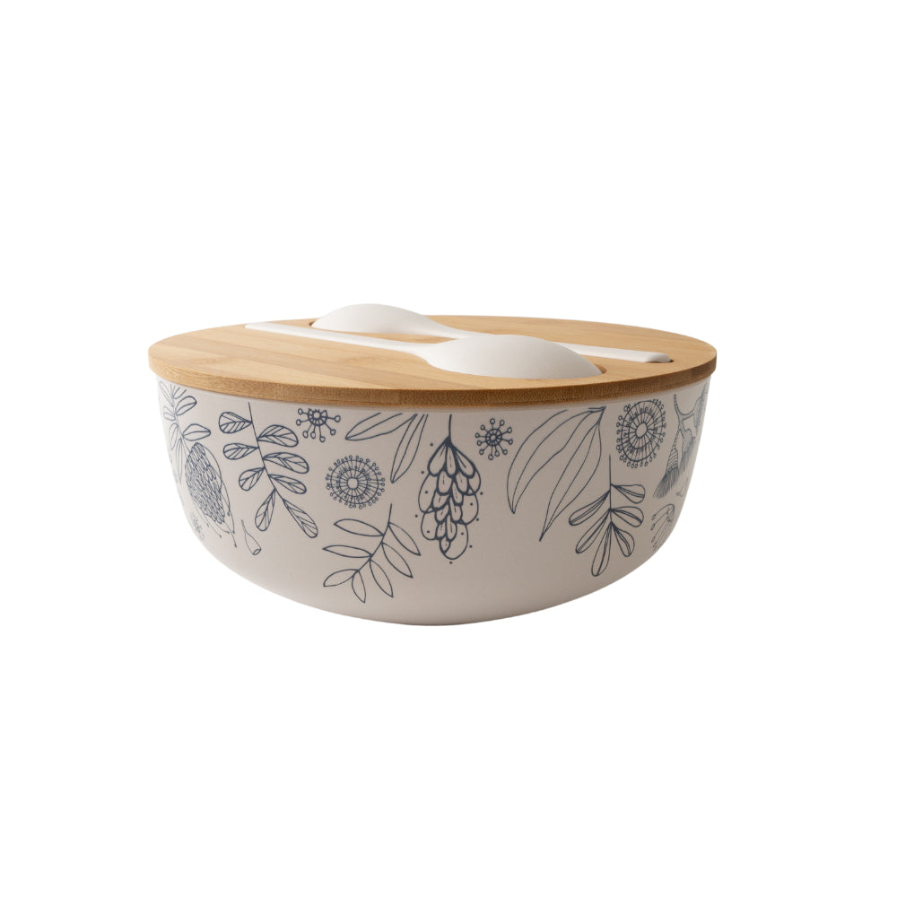 Indigo Series Bamboo Salad Bowl Server - NATIVE SKETCH
