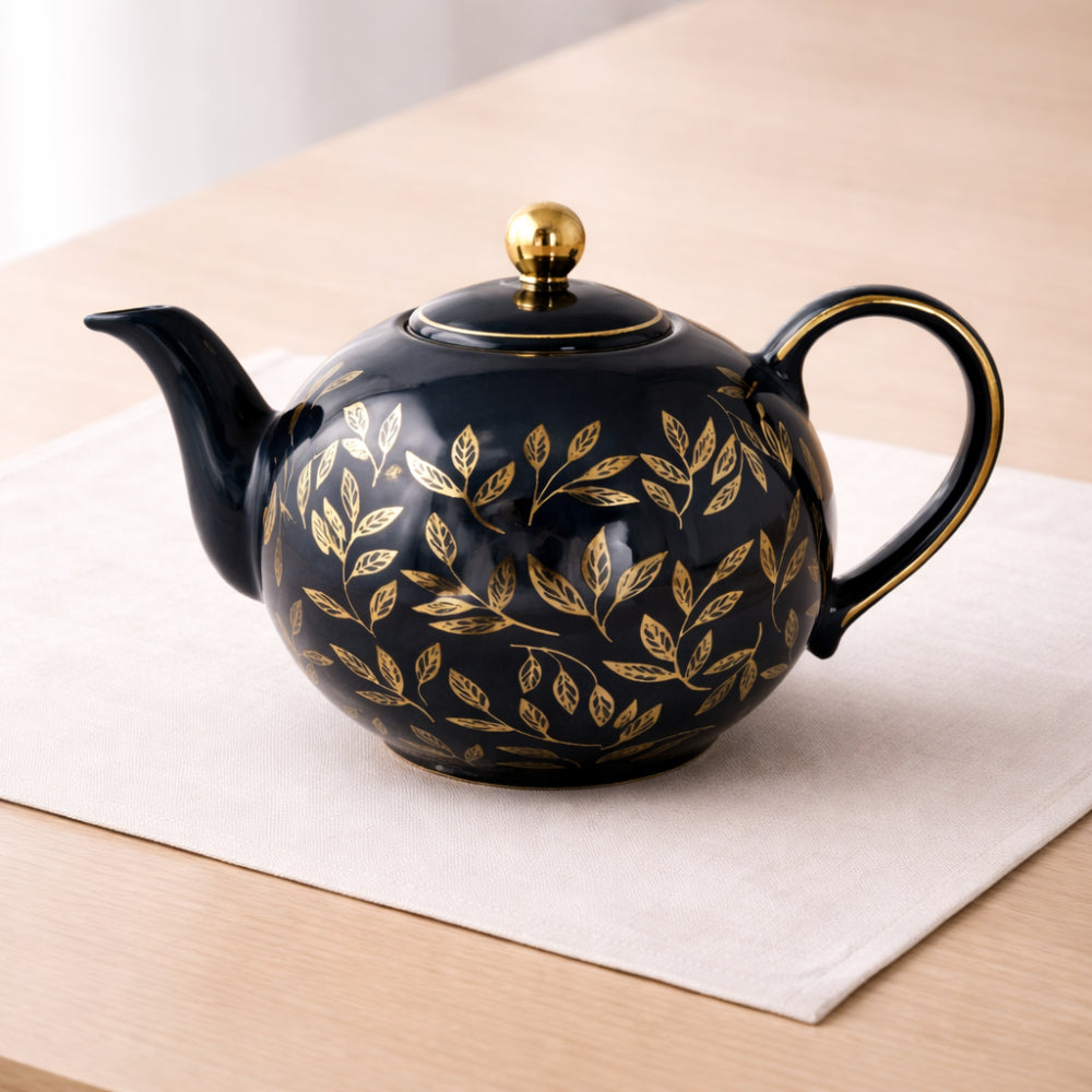 K&Co. Plumberry Series Porcelain Teapot  - ETCHED LEAVES