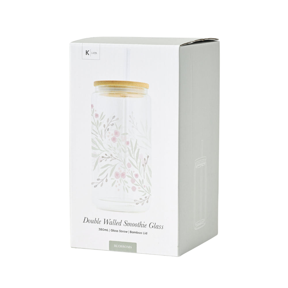 Blossoms Series  Printed Glass Smoothie Cup - DANCING BLOSSOMS