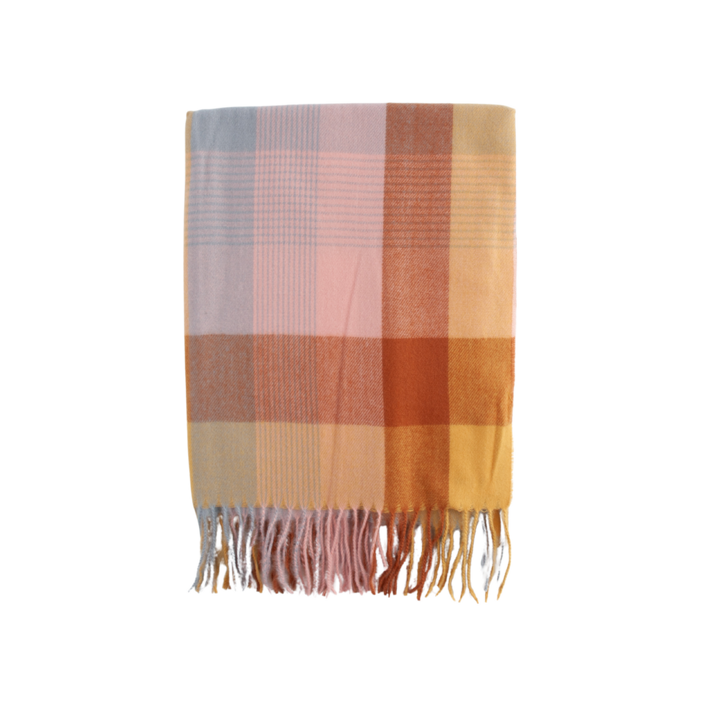 Winter Checked Scarf - RUST/MUSTARD/PINK