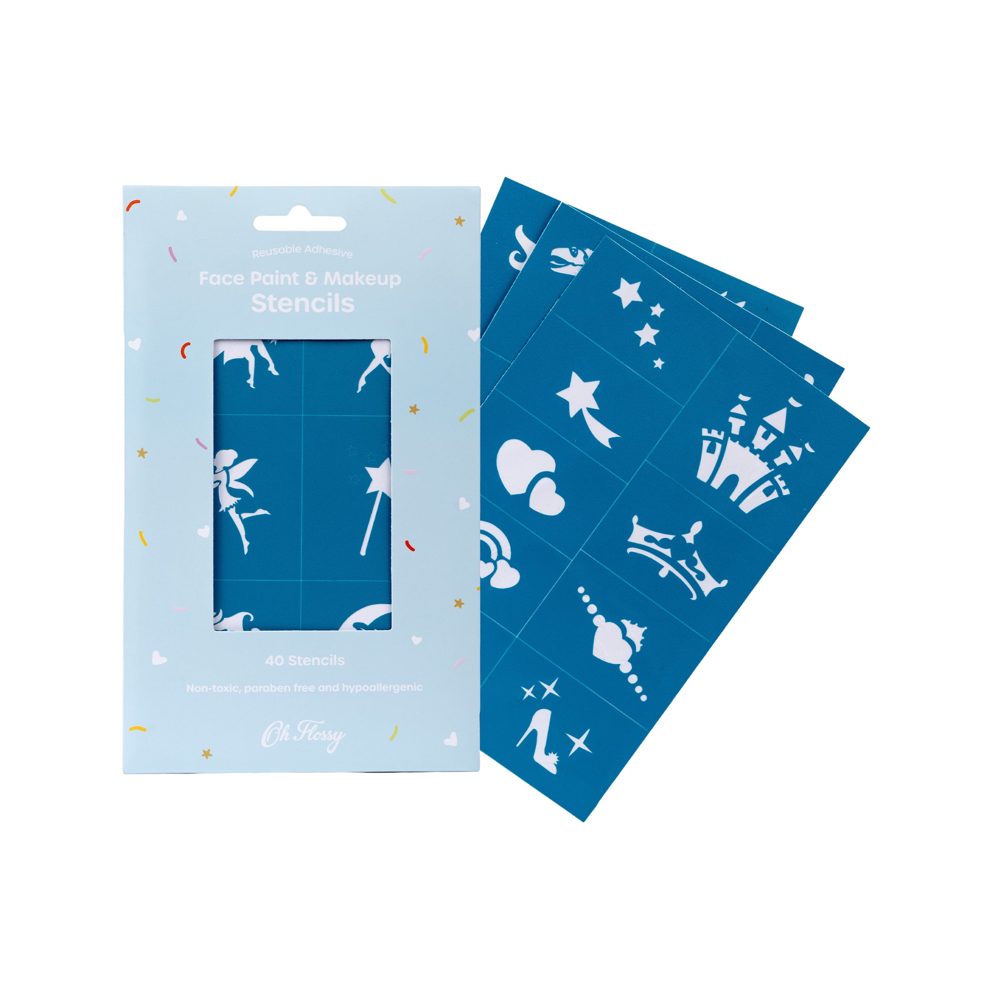 Oh Flossy Reusable Adhesive Face Paint & Makeup Stencils - Teal