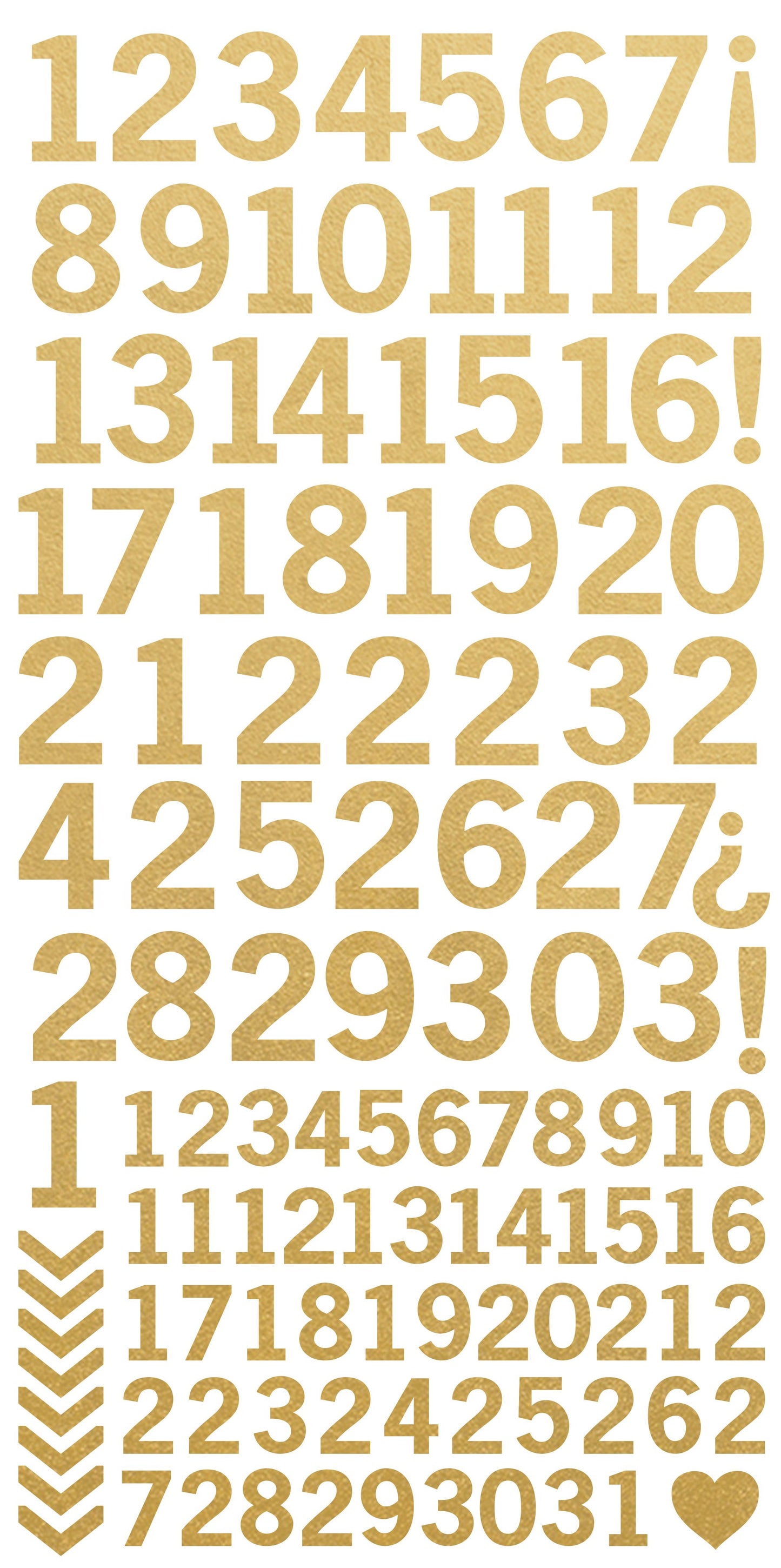 Number Stickers - Metallic Gold