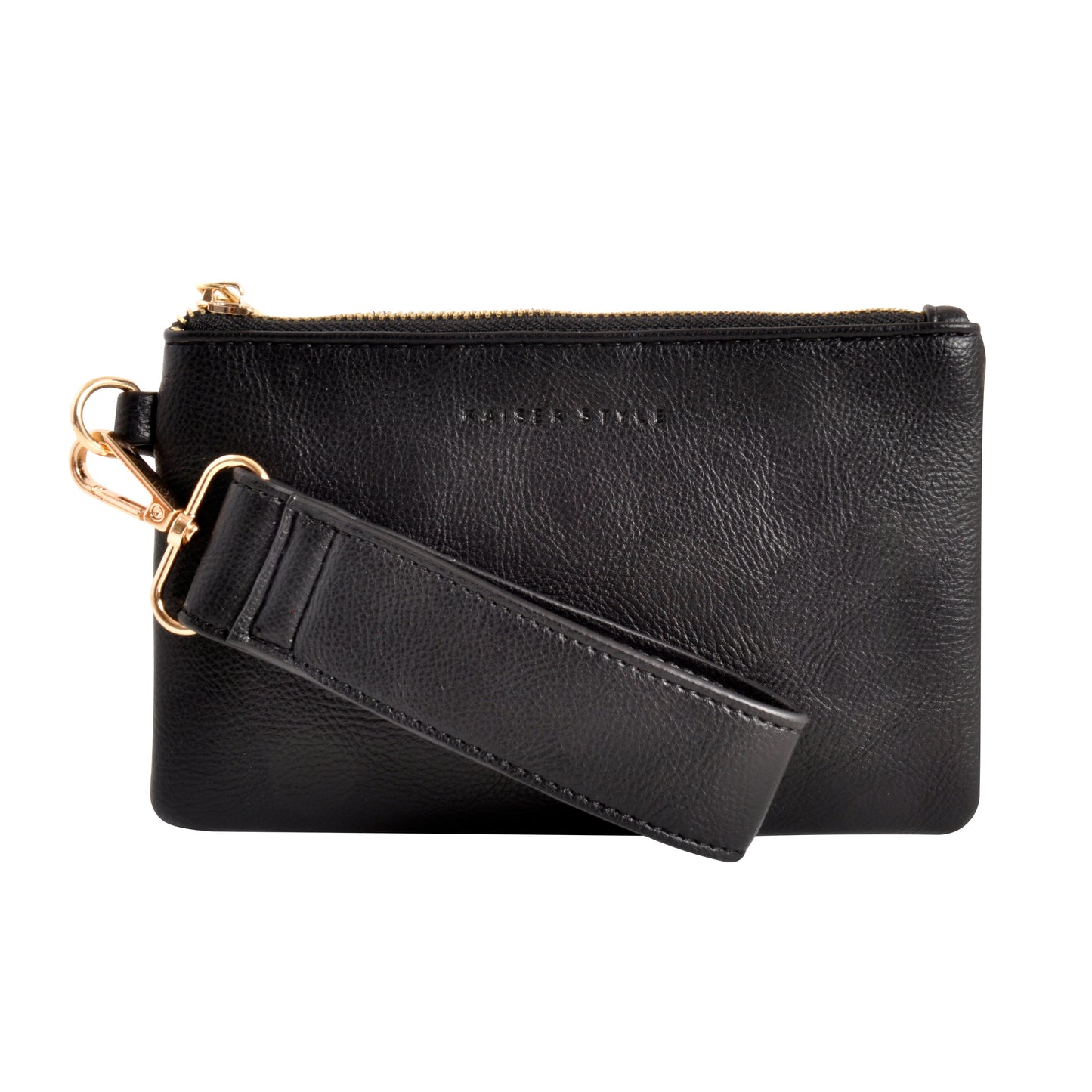 Faux Leather Clutch with Strap - Black