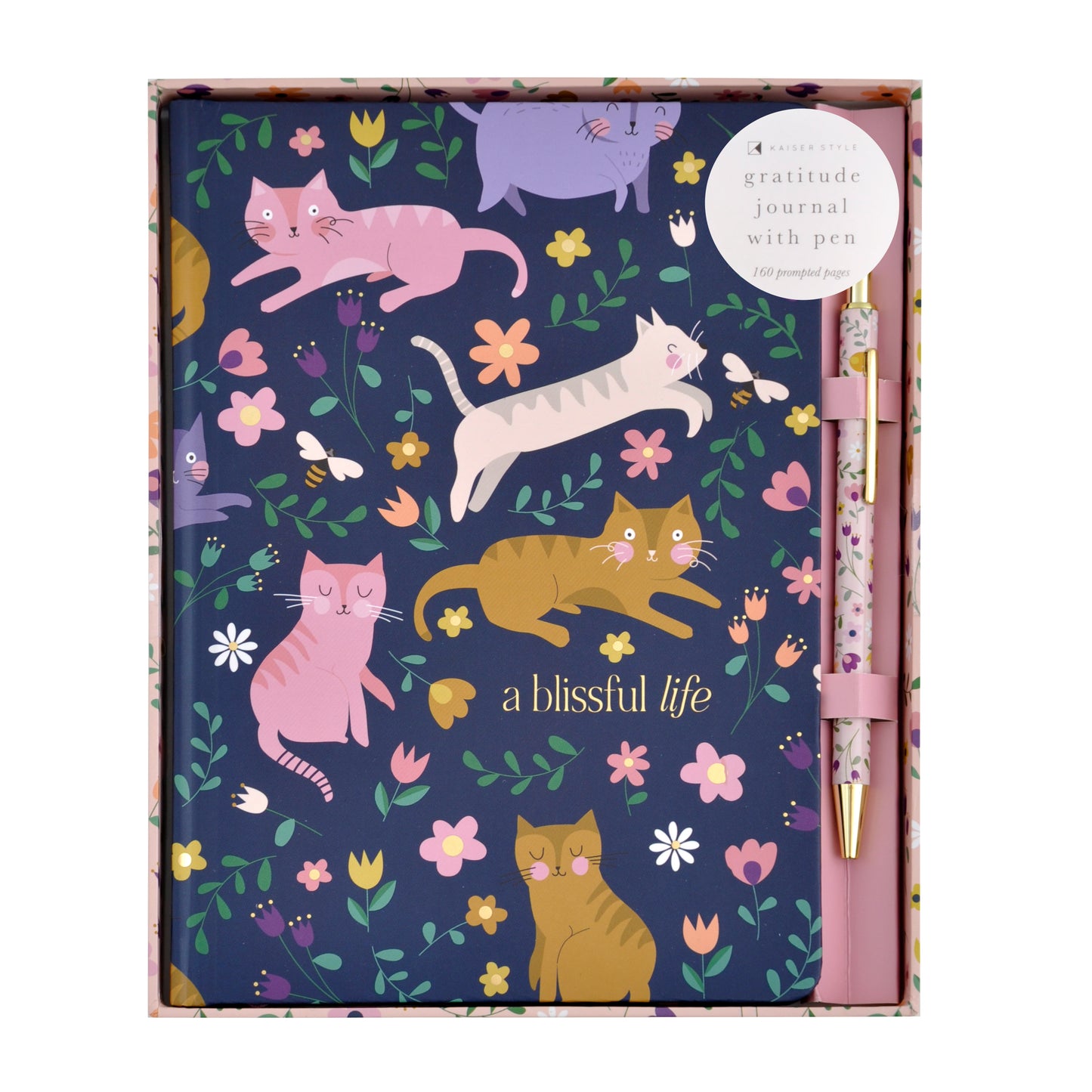 Prompted Journal With Pen - Blissful Cats